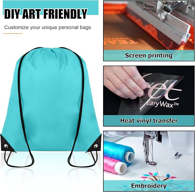 Grneric 60 Pieces Drawstring Backpack Bulk Cinch Sackpack Ployster Drawstring Bags for Gym Party Trip(Aqua) - Image 5