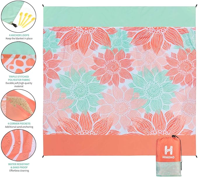 HIHOHO Beach Blanket Waterproof Sandproof Extra Large Beach Mat 79" X 83"/120"x108"for 1-8 Adults Quick Drying Durable Outdoor Picnic Mat for Beach Travel Camping Hiking - Image 3