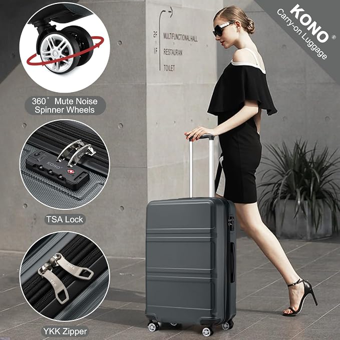 Kono 28 Inch Luggage Expandable Suitcase with Spinner Wheels TSA Lock | Lightweight PC+ABS Hardside Large Checked Luggage Durable Rolling Suitcase Grey - Image 4