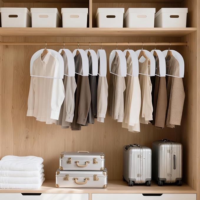 Shoulder Covers for Hanging Clothes (Set of 10) Breathable Garment Dust Covers Clothes Protectors Covers for Closet with 2" Gusset for Suit, Coats, Jackets, Dress - Image 5