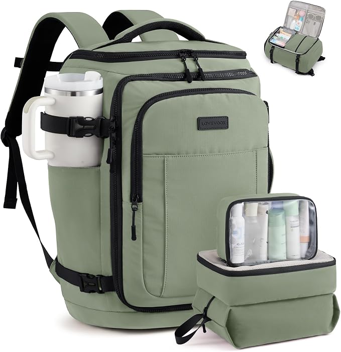LOVEVOOK Travel Backpack for Women & Men, 50L Large Carry On or Checked Luggage, Waterproof Hiking Backpack with 3 Packing Cubes for 5+ Day Trips, Camping & Backpacking Essentials, Slate Green-Black by LOVEVOOK