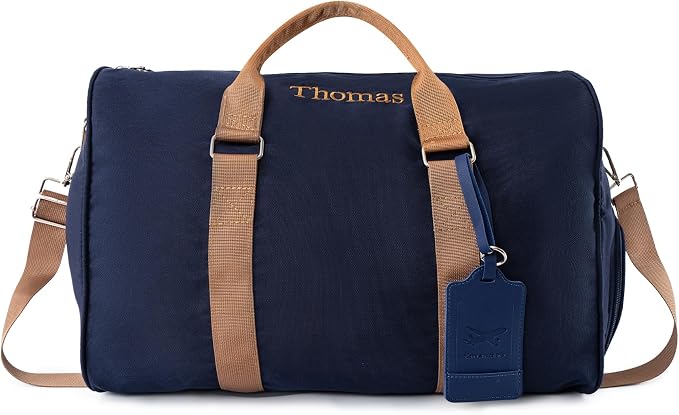 Duffle Bag for Men Boys Personalized Weekender Overnight Bag with Embroidered Name - Vintage Canvas Travel Duffle Bag for Men - Custom Gifts for Groomsmen Father (Navy Blue) by MTIANG