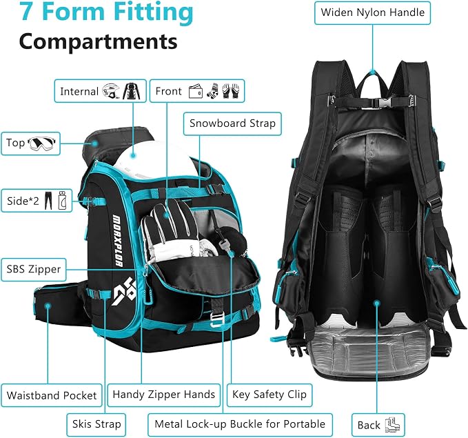 MORXPLOR Ski Boot Bag - 65L Padded, Waterproof Ski Travel Backpack for Gear & Accessories - Image 5