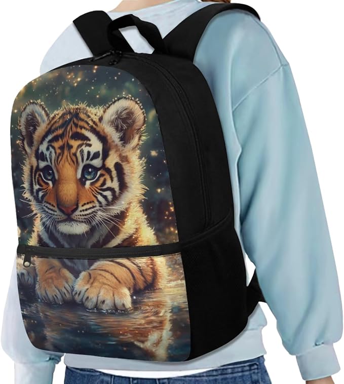 Cute Tiger Backpack for Girls Boys Backpack with Lunch Box Water Bottle Holder with Strap and Soft Pencil Case 4PCS Set Bookbag with Front Pocket 17" Lightweight Elementary School Bag for Kids - Image 2
