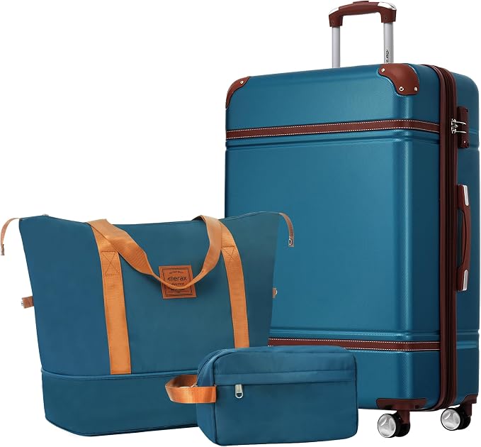 Merax Suitcase Set 24 inches Expandable Luggage with TSA Lock Spinner Wheels Hardshell Lightweight Vintage Luggage with Travel Bag,Blue by Merax