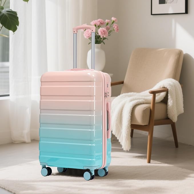 GDFStudio 20/24/28 Inch 3 Piece Hardshell Luggage Set with 360°Spinner Wheels,Lightweight & Waterproof,Polycarbonate Carry On Suitcase with Combination Lock,Retractable Handle,Gradient Blue+Pink - Image 2
