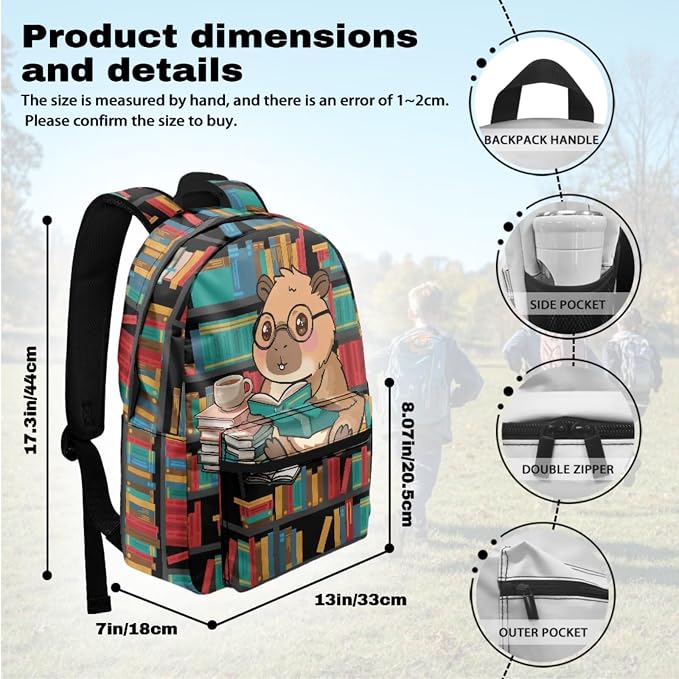 Cute Capybara Backpack for Boys Cute Animal Reading Backpack and Lunch Box for Girls Boys School Bag Set 4-in-1 Lightweight 17" Kids Bookbag Ages 8-10 10-12 Teens Daypack Purse - Image 3