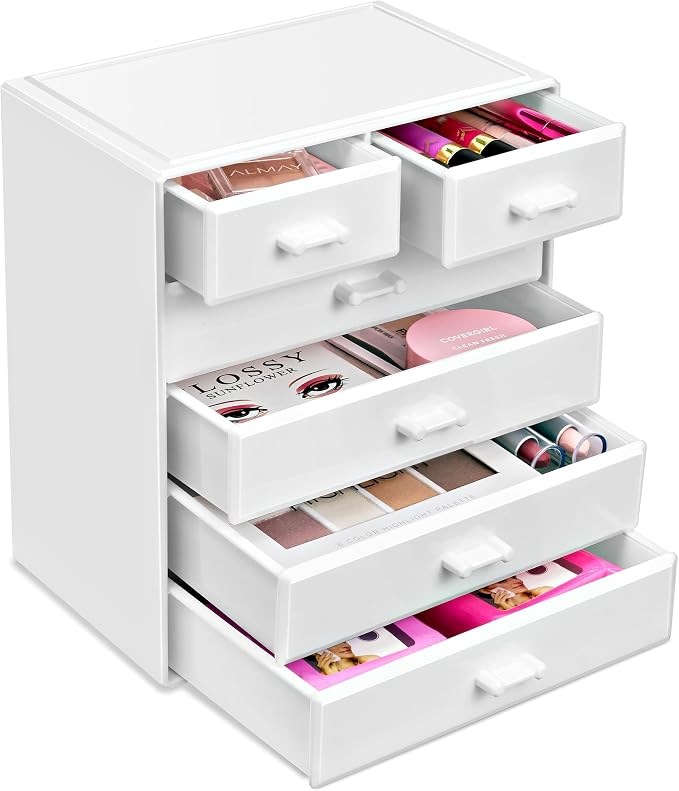 Sorbus Acrylic Makeup Organizer - Organization and Storage Case for Cosmetics Make Up & Jewelry - Large Makeup Organizer for Vanity, Bathroom, College Dorm, Closet, Desk (4 Large, 2 Small Drawers) by Sorbus