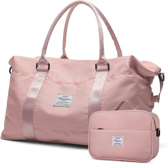 Travel Duffel Bags for Women,Weekender Overnight Bag with Wet Pocket & Toiletry Bag,Carry On Personal Item Bag,Travel Tote Gym Bag, Pink, Large by HYC00