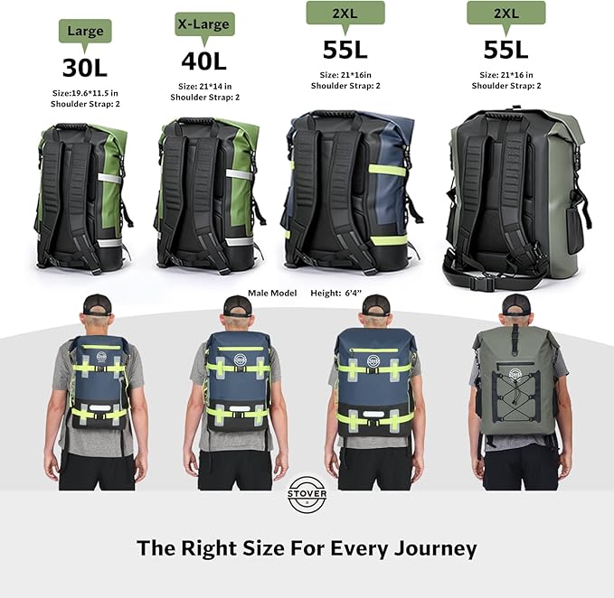 STOVER 30/40/55L Waterproof Dry Backpack & Phone Case - Large Floating Dry Bag for Kayaking, Travel, Hiking, Fishing, Camping, Motorcycles & Beach, Heavy-Duty Roll Top Men/Women (Tan/Army Green/Brown) - Image 2