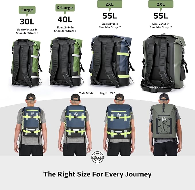 STOVER 30/40/55L Waterproof Dry Backpack & Phone Case- X-Large Floating Dry Bag for Kayaking, Travel, Hiking, Fishing, Camping, Motorcycles & Beach, Heavy-Duty Roll Top Men/Women (Grey) - Image 2