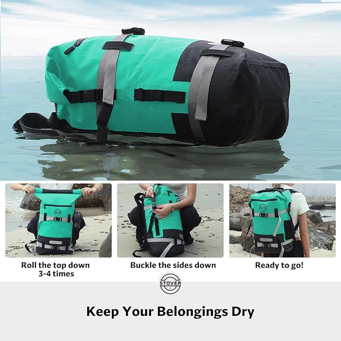 STOVER 30/40/55L Waterproof Dry Backpack & Phone Case - Large Floating Dry Bag for Kayaking, Travel, Hiking, Fishing, Camping, Motorcycles & Beach, Heavy-Duty Roll Top Men/Women (Teal) - Image 3