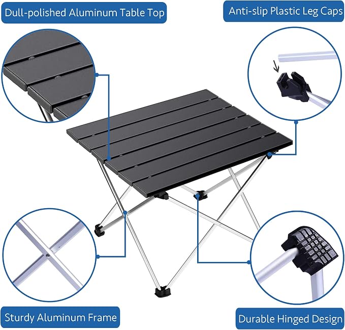 Grope Portable Camping Table with Aluminum Table Top, Folding Beach Table Easy to Carry, Prefect for Outdoor, Picnic, BBQ, Cooking, Festival, Beach, Home Use (Black-S) - Image 4