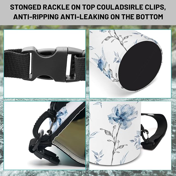 Waterproof Dry Bag,Blue Flower Watercolor Small Waterproof Backpack 2L/5L/10L/20L/30L/40L Floating Lightweight Bags for Kayaking, Boating, Fishing, Swimming Camping with Waterproof Phone Case - Image 3
