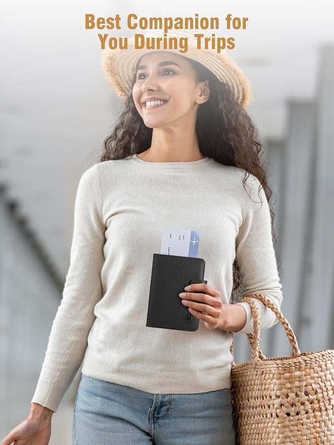 Miroddi Passport Holder for Travel, Works with Find My, Leather Passport Wallet for Travel Essentials, Passport Cover Case for Men and Women with Finder Tracker, 8 Card Slots, RFID Blocking, Black - Image 8