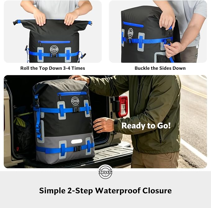 STOVER 30/40/55L Waterproof Dry Backpack & Phone Case - 2XL Floating Dry Bag for Kayaking, Travel, Hiking, Fishing, Camping, Motorcycles & Beach, Heavy-Duty Roll Top Men/Women (Black/Grey/Blue) - Image 7