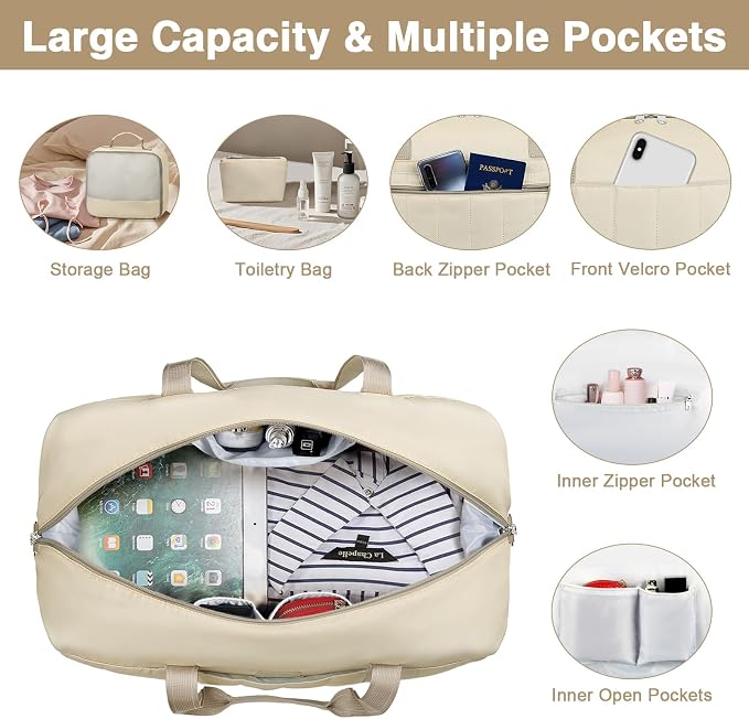 IBFUN Weekender Bags for Women, Travel Duffle Bag with Shoe Compartment Carry on Weekender Overnight Duffel for Weekend Travel Business Trip 3PCS - Image 5