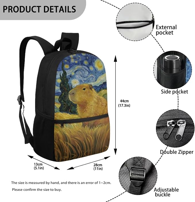Capybara Backpack for Boys Bookbag with Lunch Box Set of 5 Boys Printed 5 Pcs Bookbag Set Pencil Case Water Bottle Sleeve Bookmark School Gifts - Image 3