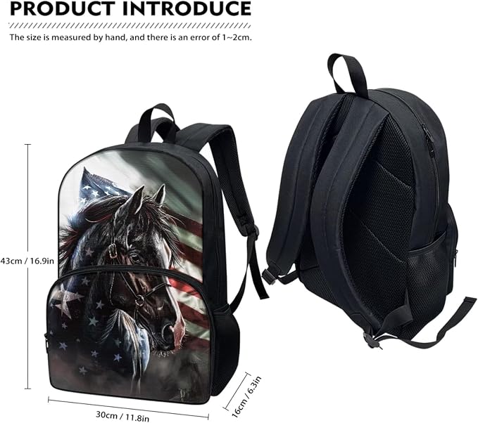 American Flag Horse Backpack Set for Kids Teen Elementary Middle School Book Bag Set Insulated Lunch Tote Bag Pencil Case School Bag 3 In 1 Daypack Knapsack - Image 5