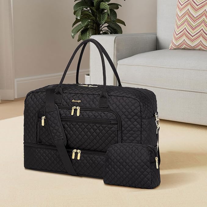 LUOCIP Large Women Travel Duffle Bag, Carry on Bag with Wet Toiletry Pocket for Overnight, Weekend, Yoga, Gym, Business Trips, Sport and Hospital, Black - Image 8