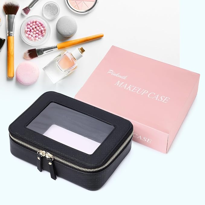 Pinkmik Clear Makeup Bag for Women Waterproof Travel Cosmetics and Toiletries Case Portable Makeup Oaganizer Bag Clear Car Bag with Zipper (Black, M) - Image 8
