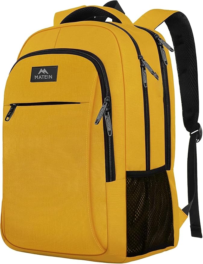 MATEIN Yellow Travel Laptop Backpack, 15.6 Inch Computer Student Bookbag | Anti Theft, Water Resistant, Breathable, Sturdy Lightweight College Backpack, Carry On Personal Item Bag, Gifts for Women Men - Image 5