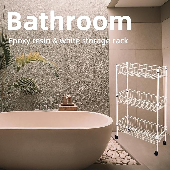 NSF white 3-layer storage rack, refrigerator crevice rack, washing machine crevice rack, laundry room dirty clothes storage, multifunctional household epoxy resin deep mesh basket - Image 4