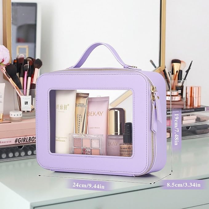 Pinkmik Clear Makeup Bag Waterproof Travel Case for Cosmetics and Toiletries Women's Makeup Organizer and Car Bag with Zipper (X/Purple, L) - Image 3