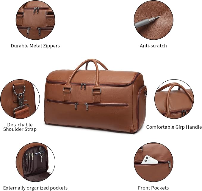 seyfocnia Garment Bag with Shoe Pouch Carry On Convertible Travel Duffel Bag for Men Women, 2 in 1 Hanging Suitcase Suit Business Travel Bag, Brown - Image 4