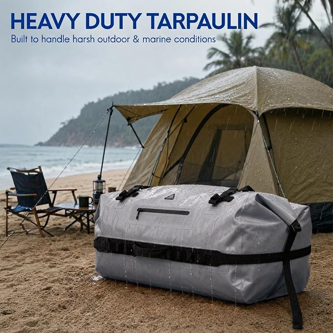 Haimont IPX7 Waterproof Roll-Top Dry Duffel Backpack | 60L/90L Sizes, 500D Tarpaulin, Welded Seams, Mesh Pockets, Boating & Kayaking - Image 3