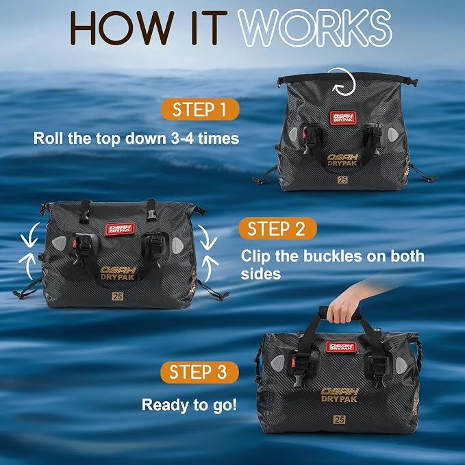 OSAH DRYPAK Waterproof Duffel Bag - Motorcycle Dry Bag Tail Bag with Large Storage Space, Waterproof Luggage Duffle Bags with Outer Mesh Zipper Pocket for Camping, Kayaking, Fishing & Traveling - Image 5