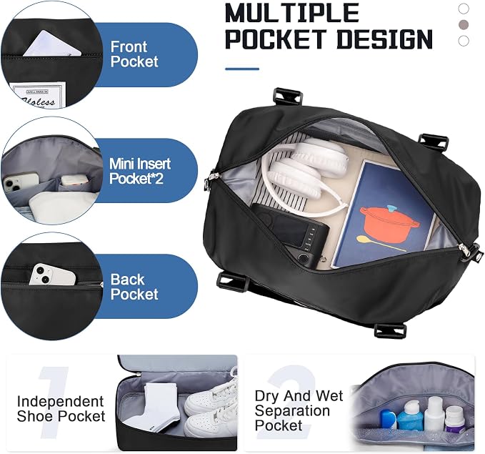 Travel Duffel Bag with Shoes Compartment,Weekender Bags for Women Travel | Overnight Carry-On Bag with Toiletry Bag & Wet Pocket & Trolley Sleeve,Extra Large - Image 4