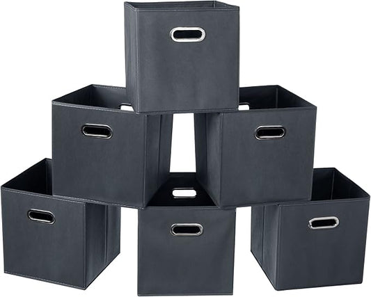 Fabric Cloth Storage Bins,Fabric Cube Organizer with Dual Handles Foldable Cube Storage Baskets for Home Bedroom Storage,Set of 6, Gray by SEVENDOME