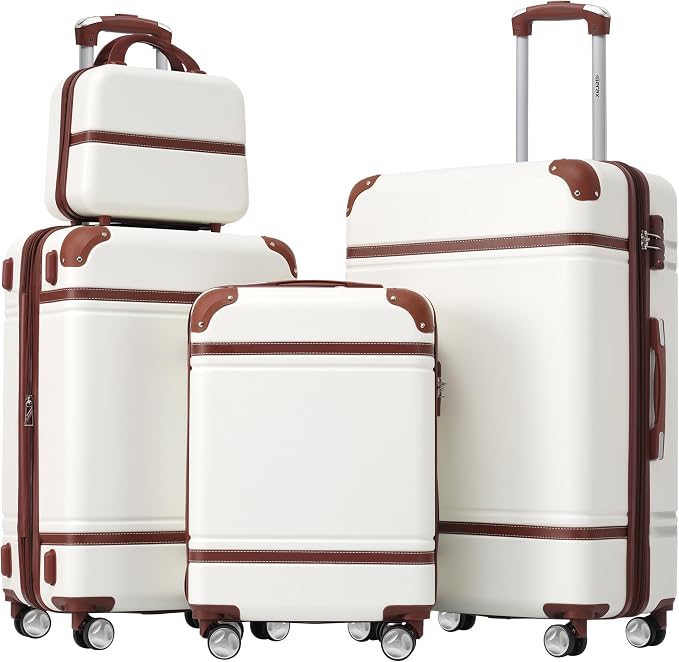 Merax Luggage Set 3 Piece Suitcase Set with Cosmetic Case Expandable Spinner Wheels Vintage Luggage Sets(White,20"+24"+28") by Merax