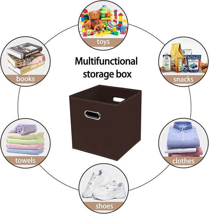 Fabric Cloth Storage Bins,Fabric Cube Bins Organizer with Dual Handles Foldable Cube Storage Baskets for Home Bedroom Storage,Set of 6,(Coffee) - Image 3