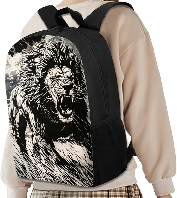 17 Inch Animal Print School Backpack And Lunch Box Set for Kids Lightweight Roaring Lion Backpack for Boys Girls Sturdy School Bag with Insulated Lunchbox Pencil Case Student Bookbag - Image 2