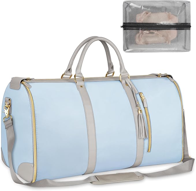 Ytonet Garment Duffle Bags for Travel, Convertible Travel Garment Bag with Shoulder Strap, Large Carry on Garment Bag Overnight Bag for Women with Shoe Pouch, 2 in 1 Hanging Suitcase Travel Bags, Blue by YTONET