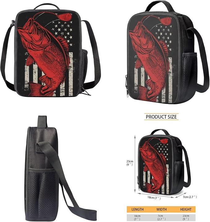 Patriotic Fishing Backpack Boys Lunch Box Set for 8-12 Elementary 4th of July School Bag and Pencil Case 4-in-1 Kids American Flag Fishing Bookbag Outdoor Rucksack - Image 5