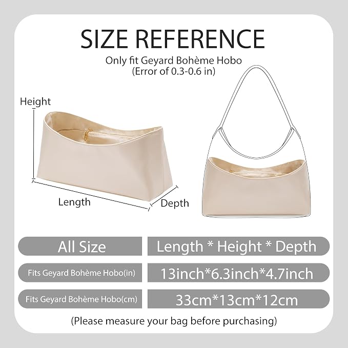 Nylon Purse Organizer Insert, Tote Bag Organizer Insert for Goyard Hobo, Bohème Shoulder Bag Insert, Lightweight Custom Fit Hobo Insert with YKK Zipper & Bottle Holder, 8 Pockets, Craie - Image 2