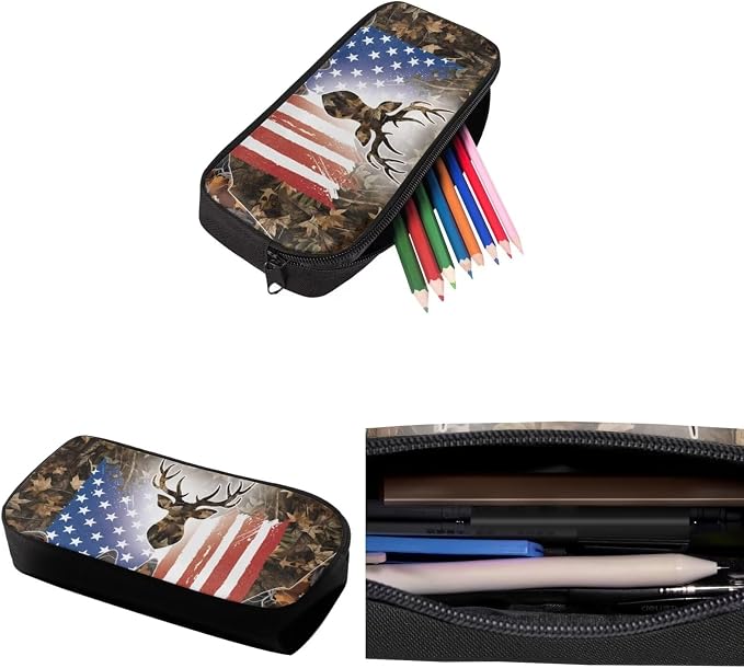 School Backpack 4 Pcs Set Include Insulated Lunch Bag and Pencil Box and Water Bottle Bag, School Bookbag Outdoor Travel Bags Casual Daypack for Teens Kids, American Flag Deer Branch - Image 6