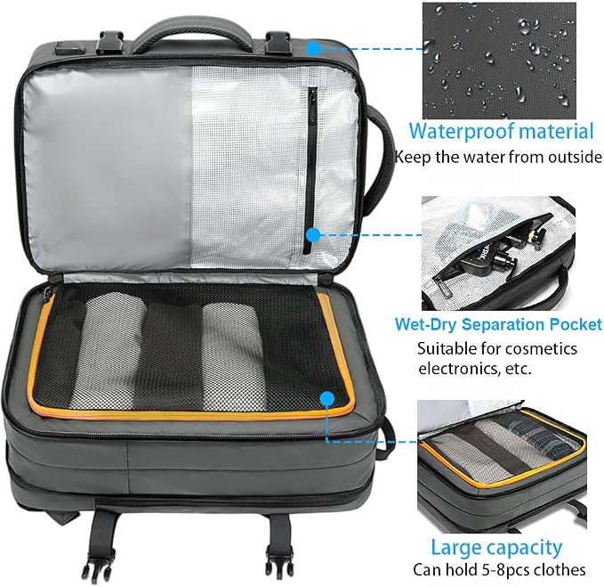 BANGE 45L Carry-on Backpack, Expandable Travel Backpacks for Airplanes,Convertible Weekend Backpack Briefcase for Traveling,Water Resistant College 17.3” Laptop Backpack for Men & Women - Image 3