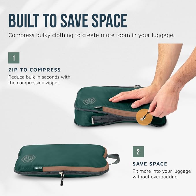 Large Compression Packing Cubes for Travel-Packing Cube Luggage Organizers 7 Piece Set for Checked Luggage-Ultralight, Expandable/Compression Bags by TRIPPED Travel Gear (Green and Brown) - Image 5