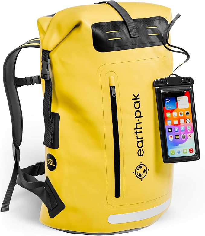 Earth Pak Waterproof Backpack - Heavy Duty Hiking Backpack - Roll-Top Closure Bag - Cushioned Dry Bag Waterproof Phone Case by earthpak