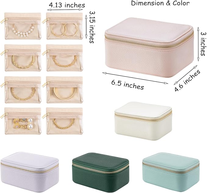 VLANDO Travel Jewelry Box Organizer – Portable PU Leather Jewelry Case with 6/8/12 Zippered Pouches, Compact Storage for Earrings Rings Necklaces Bracelets, Offwhite - Image 6