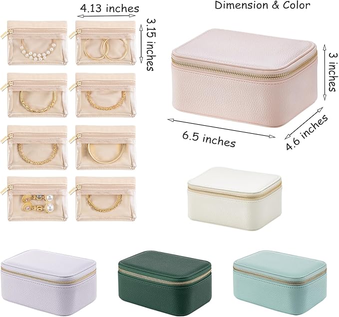 VLANDO Travel Jewelry Box Organizer – Portable PU Leather Jewelry Case with 6/8/12 Zippered Pouches, Compact Storage for Earrings Rings Necklaces Bracelets, Aqua Blue - Image 7