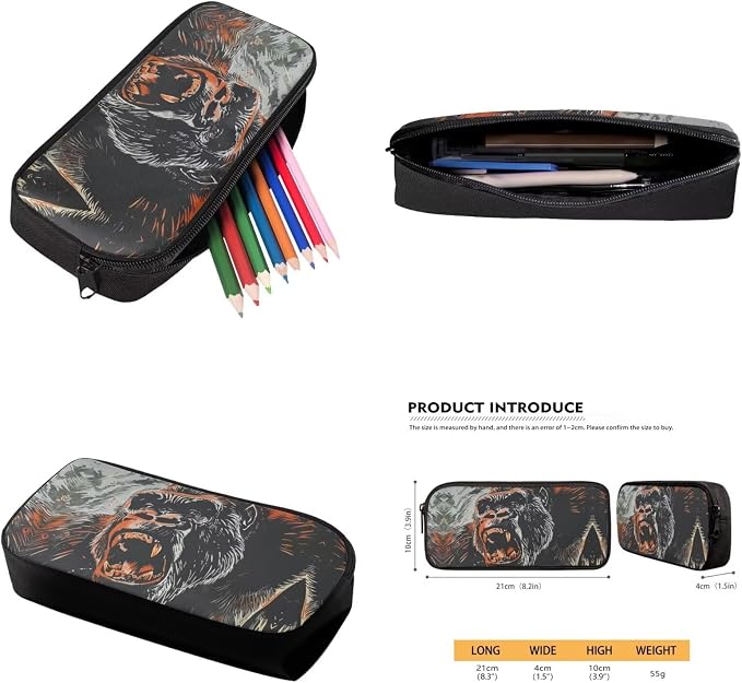 17 Inch Animal Print School Backpack And Lunch Box Set for Kids Lightweight Roaring Gorilla Backpack for Boys Girls Sturdy School Bag with Insulated Lunchbox Pencil Case Student Bookbag - Image 6