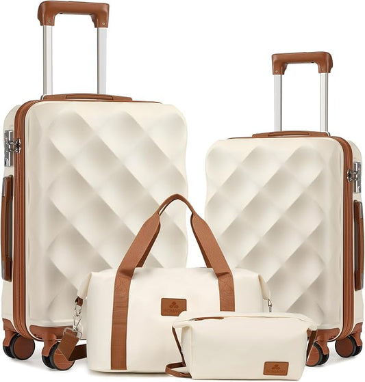Somago 2 PieceLuggage Set (20"/24") with Duffel Bag and Toiletry Bag, Carry On Luggage Airline Approved with YKK Zipper TSA Lock ABS Hardside Luggage Spinner Wheels by SOMAGO
