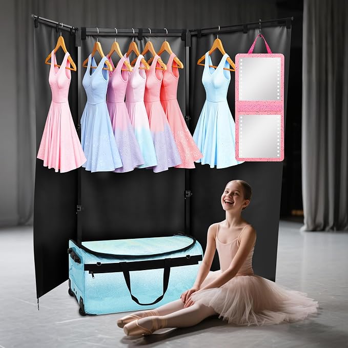 Dance Bag with Garment Rack and Curtain, 23" Rolling Dance Competition Duffle Bag with Garment Rack | Portable Dance Changing Room Suitcase for Dancers Athlete Livestreamer Cheerleaders - Image 8