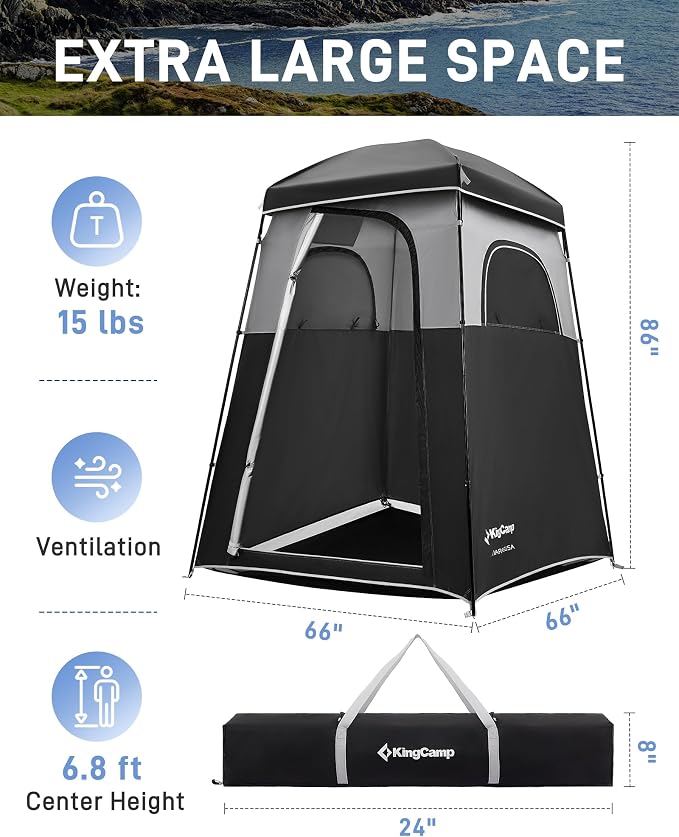 KingCamp Shower Tent, Portable Privacy Tent Outdoor Camping 1/2 Room Toilet Tents with Shower Bag & Dressing Room for Beach, Camping & Hiking - Image 2