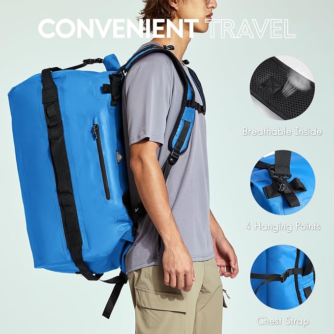 Haimont IPX7 Waterproof Roll-Top Dry Duffel Backpack | 60L/90L Sizes, 500D Tarpaulin, Welded Seams, Mesh Pockets, Boating & Kayaking - Image 4
